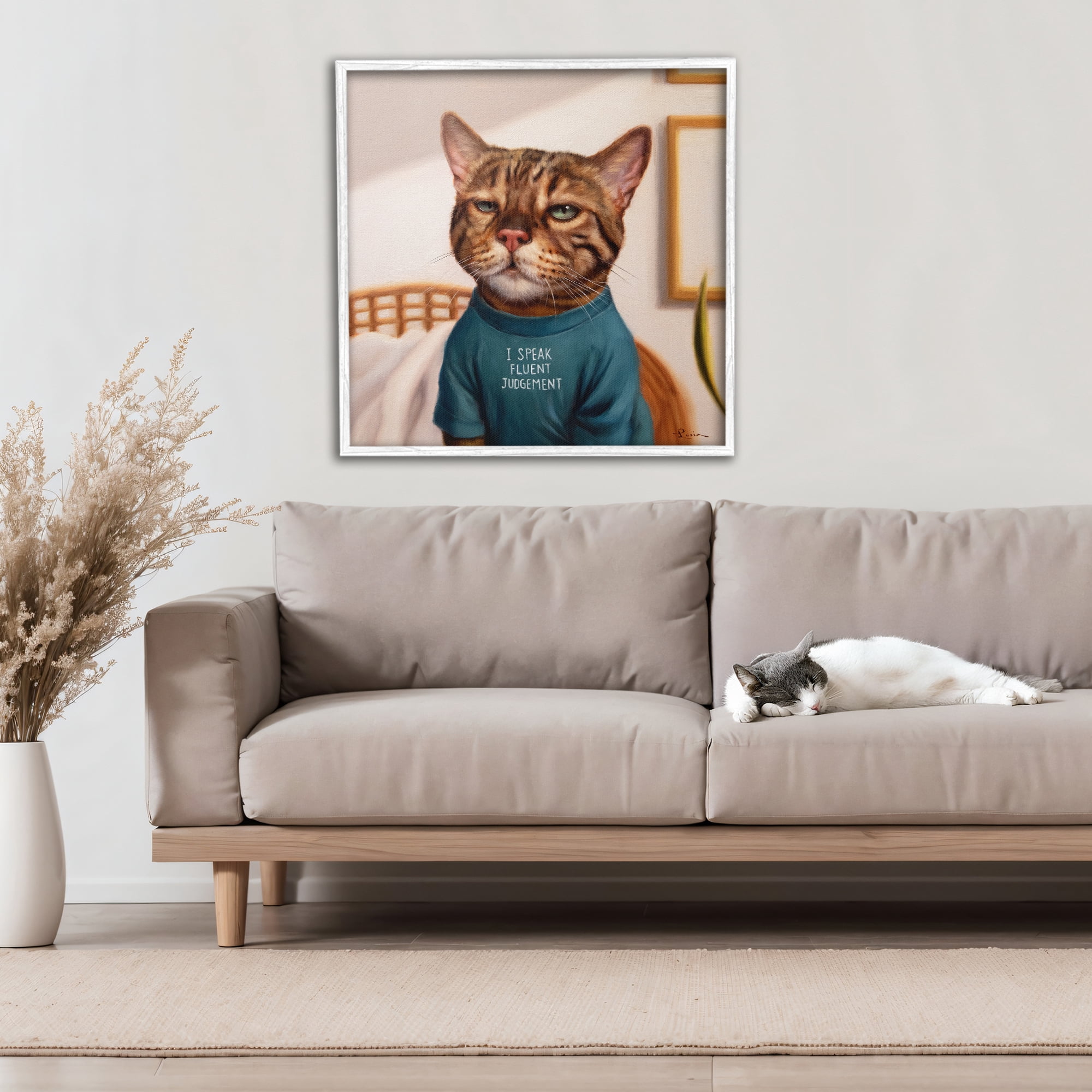 Stupell Industries Cattitude Speak Fluent Judgement White Framed Giclee Art, design by Lucia Heffernan