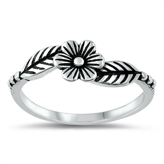 Dainty Oxidized Nature Leaf Flower Ring .925 Sterling Silver Band Jewelry Female Male Unisex Size 9