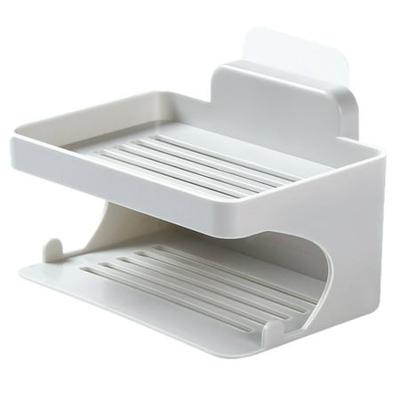 Kiplyki Double Deck Soap Rack Bathroom Trace Free Viscose Soap Drip Rack No Perforation