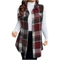 thumbnail image 3 of 2025 Women's Fall Plaid Lapel Collar Vest Tops - Sleeveless Mid-Length Single Breasted Casual Fashion Jackets Purple 5XL, 3 of 5