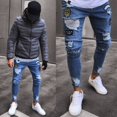 thumbnail image 1 of Men Ripped Jeans Skinny Biker Jeans Destroyed Frayed Slim Pant Denim, 1 of 4