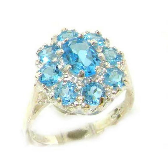 LBG 925 Sterling Silver Real Genuine Blue Topaz Womens Band Ring - Size 10