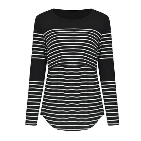 

Women Maternity T-Shirts Long Sleeve Striped Nursing Tops T-shirt Breastfeeding Tshirts Tee Top Female Dailywear