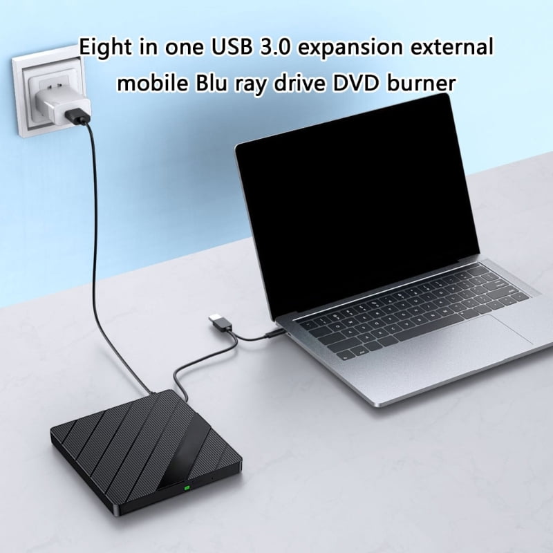 Zecic 8 in 1 Portable External CDDVD Drive USB3.0 with USB Port and Type C for Laptop PC