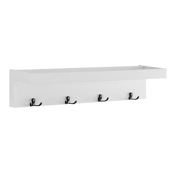 25.6" x 5.75" Wall Mounted Entryway Coat Rack with Decorative Ledge Shelf and Hooks White: Laminated MDF