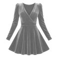 thumbnail image 3 of Byworldtasic Women's V Neck Velvet Midi Dress Long Sleeve Formal Cocktail Dress High Waist A-Line Flowy Dress for Wedding Guest, 3 of 7
