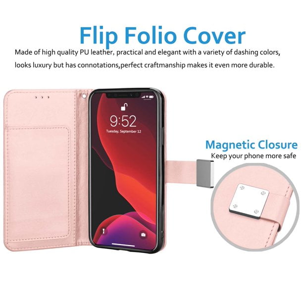 Entronix iPhone 12 Pro Max Case, Leather Wallet Case iPhone 12 Pro Max 6.7 inch, PU Leather Case, Built in Stand Wallet Credit Card Holder Case 5 Card Slots