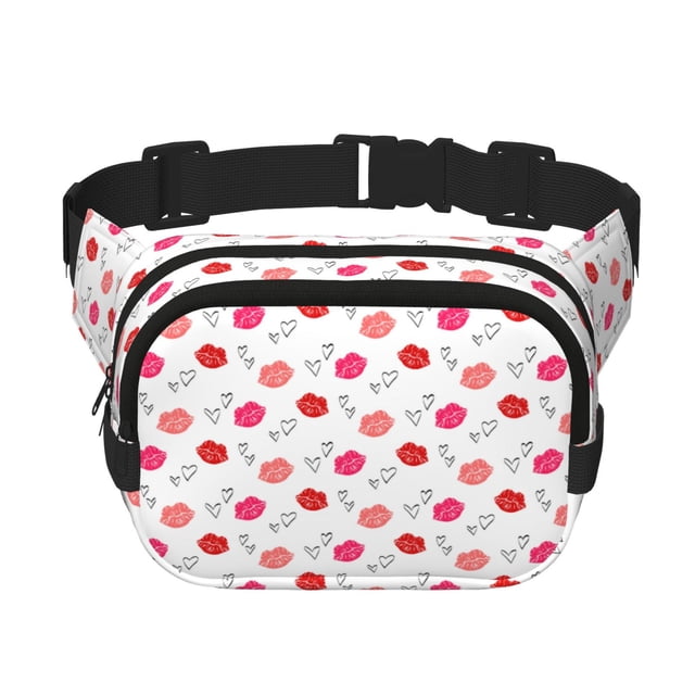 Fotbe Red Lips 1 Cangurera Cuadrada con Estampado de Doble Capa, Bolsa de Cintura Ajustable Mini para Hombres y Mujeres