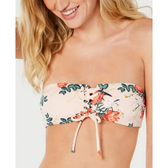 Roxy Juniors' Printed Bandeau Bikini Top Women's Peach XS