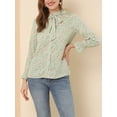 thumbnail image 6 of Allegra K Women's Bow Tie Ruffle Collar Button Down Long Sleeve Floral Blouse, 6 of 7