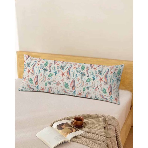 Ocean Seahorses Starfish Throw Pillow Cover,Rustic Summer Marine Organisms Rectangle Decorative Pillow Case Protector Soft Cushion Cover Lumbar Pillowcase for Couch Sofa Bedroom Car Decor 20x54 Inch