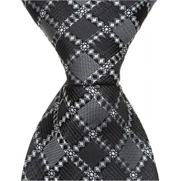 Matching Tie Guy 2710 S6 - 6 in. Newborn Zipper Necktie - Grey With Black Squares