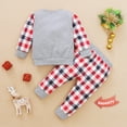 thumbnail image 3 of Odeerbi Baby Boy Girl Clothes Toddler Outfit Newborn Christmas Print Patchwork Plaid Tops Plaid Pants Set Gray, 3 of 9