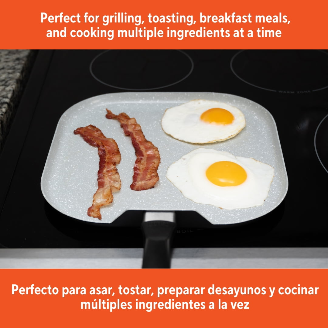 IMUSA 10.5in Premier-Cera Aluminum Speckled Gray Ceramic Square Grill with Cool Touch Handle, Matte Black