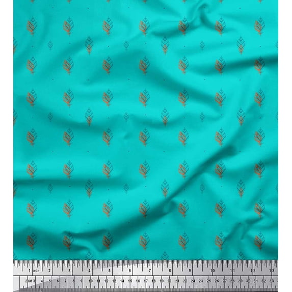 Soimoi Green Poly Georgette Fabric Tribal Leaves Print Fabric by the Yard 42 Inch Wide