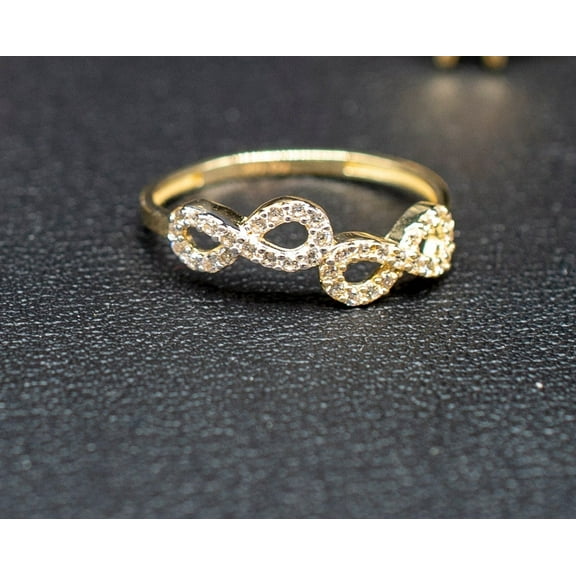 10k Real Solid Yellow Gold Infinity Ring, 10k Solid Gold Women Dainty Ring, Infinity Symbol Gemstone Gold Ring for Women, Gift (Ring size:6 1/2;)
