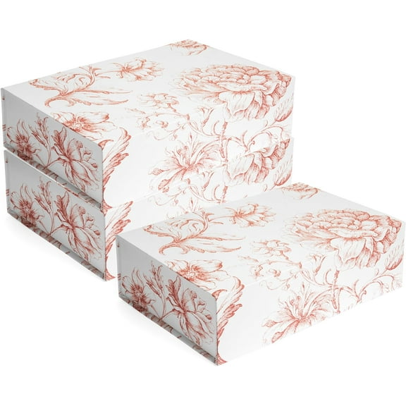 Luxury Keepsake Gift Box 3-Pack | Pink Floral Decorative Boxes with Magnetic Lids for Presents, Wedding Memory Box, and Bridal Gifts. 11.5" x 7.5" x 3.5"