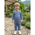 thumbnail image 4 of Loicainy Baby Toddler Boy Fall Outfit 3 6 12 18 24 Months 2T 3T 4T Crew Neck Long Sleeve Pullover Solid Color Waffle Knit Sweatshirt and Joggers Pants Clothes Set, 4 of 9