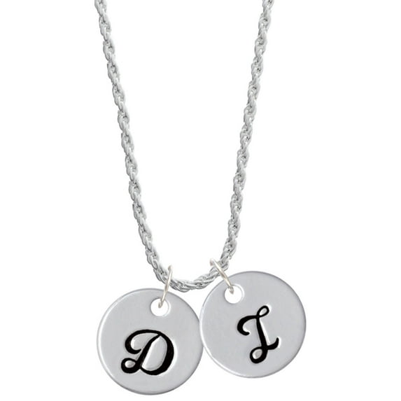 Delight Jewelry Silvertone Large Script Letter - D - 3/4'' Disc - Silvertone Script Initial Disc - I - Charm Necklace, 20"+3"