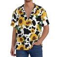 thumbnail image 7 of Lsque Cute Cow Print Sunflower D print Men's Cuban Collar Short Sleeve Shirt Summer Beachwear Casual Button Down Fashionable Vacation Leisure Shirt-3X-Large, 7 of 7