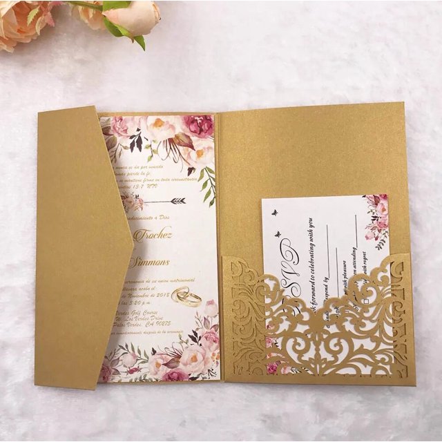 Tarjetas de invitación de boda 3D de tres pliegues, tarjetas de invitación de felicitación con sobre, corte láser, perla brillante, envío gratis, 1 ud.
