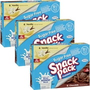 Snack Pack Sugar Free Vanilla & Chocolate Pudding, 3.25 oz, 12 count (Pack of 3)