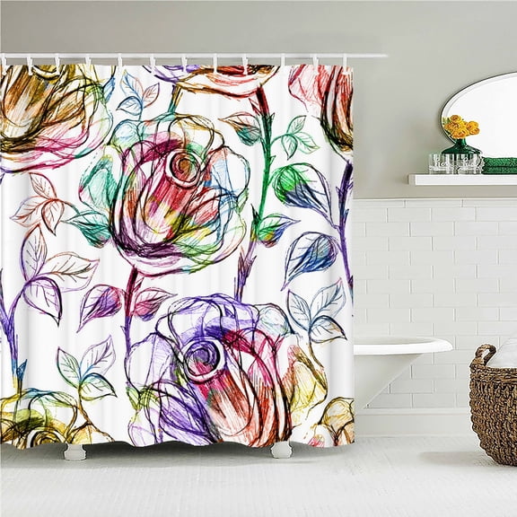 Flowers Leaves Plant Pattern Bath Curtain Waterproof Fabric Shower Curtain With Bathtub Screen for Bathroom Home Decor