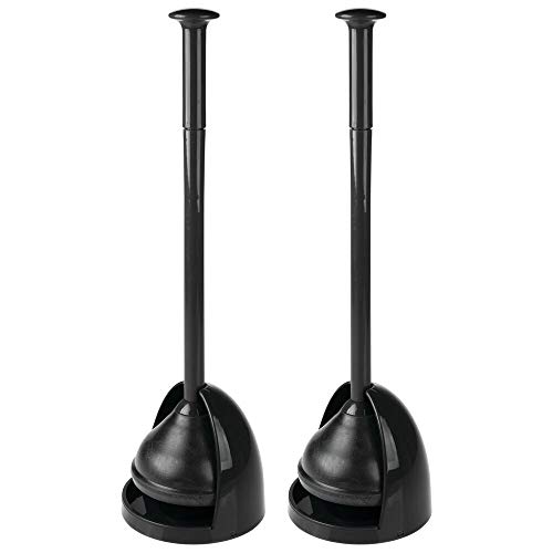 Silver mDesign Plastic Toilet Bowl Plunger Set Heavy Duty Compact Discreet Freestanding Bathroom Storage Organization Caddy with Base Sleek Modern Design with Drip Tray