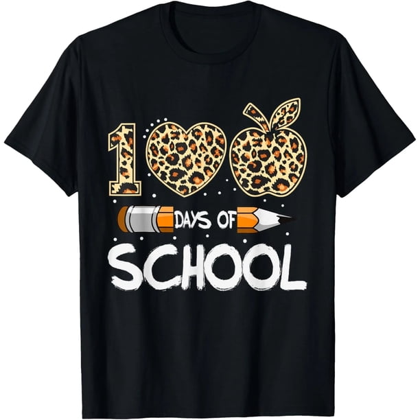 Playera para Maestra Leopardo 100 Días de Escuela - Talla Extra Grande S-4XL - Mujer - Blanco y Negro