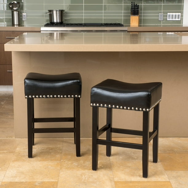 Angela Backless Black Leather Counter, Brown Black Leather Backless Counter Stools