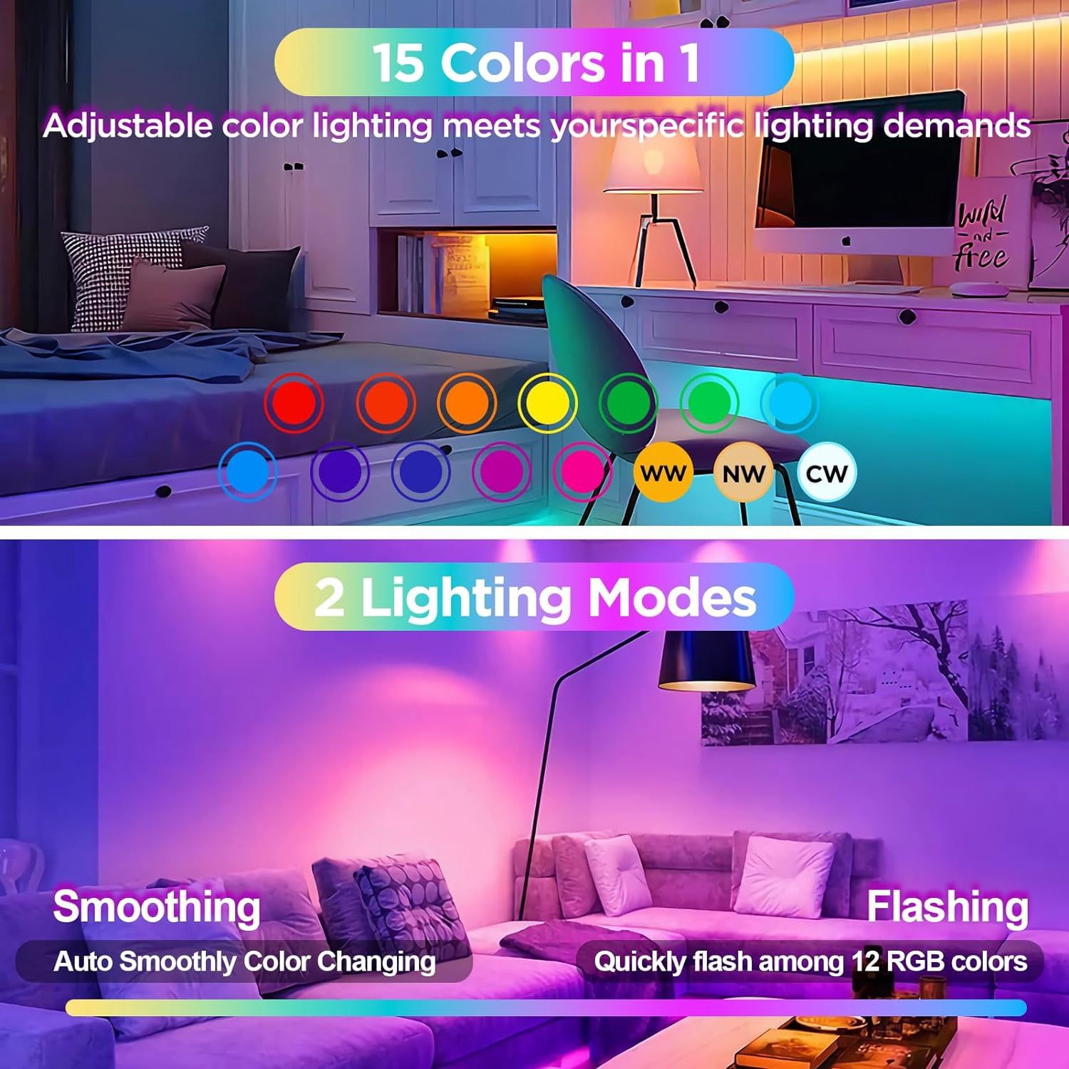 Rechargeable Battery Operated Light Bulb with Remote Control 2 Packs, 350LM Dimmable Detachable LED Bulb with 15 Colors Selectable & 3 Timer, Wireless Puck Light Bulb for Wall Sconce