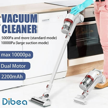 Dibea DW200 Vacuum Cleaner, 2 in 1 Lightweight Stick Vacuum Cleaner and Handheld Car Vacuum with 10000Pa High Powerful Suction 2200 mAh Rechorgeable Power, Wall