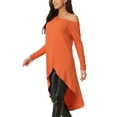thumbnail image 4 of INSPIRAR CHIC Blusa Casual de Mujer de Un Hombro, Manga Larga, Corte Alto-Bajo, Dobladillo Irregular, Color Naranja, 4 of 6