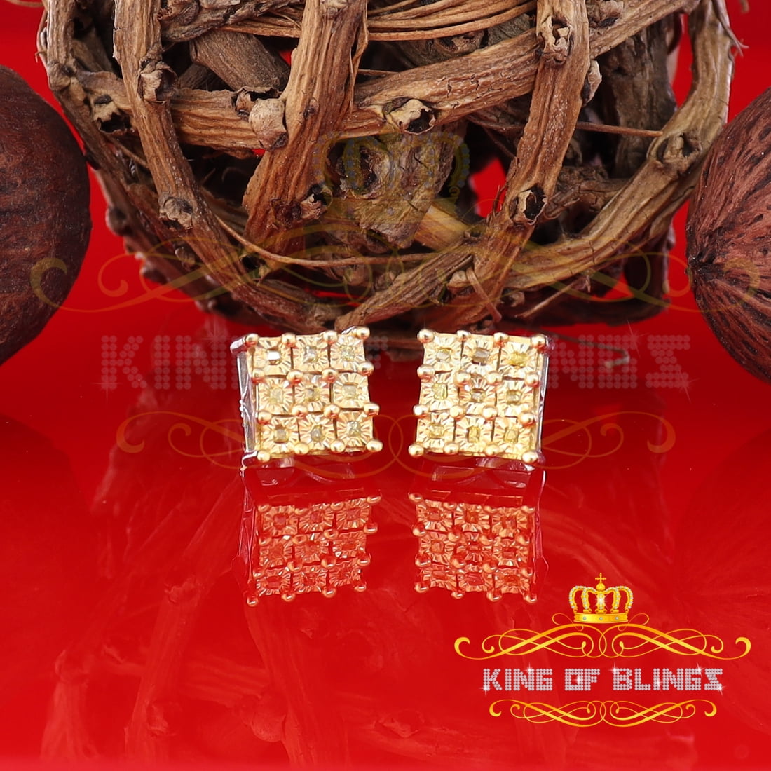 King of Bling's 0.15ct Diamond Stud Earrings For Women's White 925 Sterling Silver For Men's