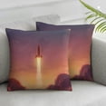 thumbnail image 3 of outer space decoration pillowcase, retro rocket flying technology and galaxy themed illustrations, sofa bedroom living room cushion cover,  1 set of 2, various sizes, 3 of 7