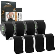 JB Tape Sports Tape Athletic Kinesiology Tape Precut Strips, Black 4 Rolls