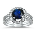 thumbnail image 4 of Simulated Sapphire Sterling Silver Blue CZ Wedding Ring Set for Women Size 5, 4 of 7