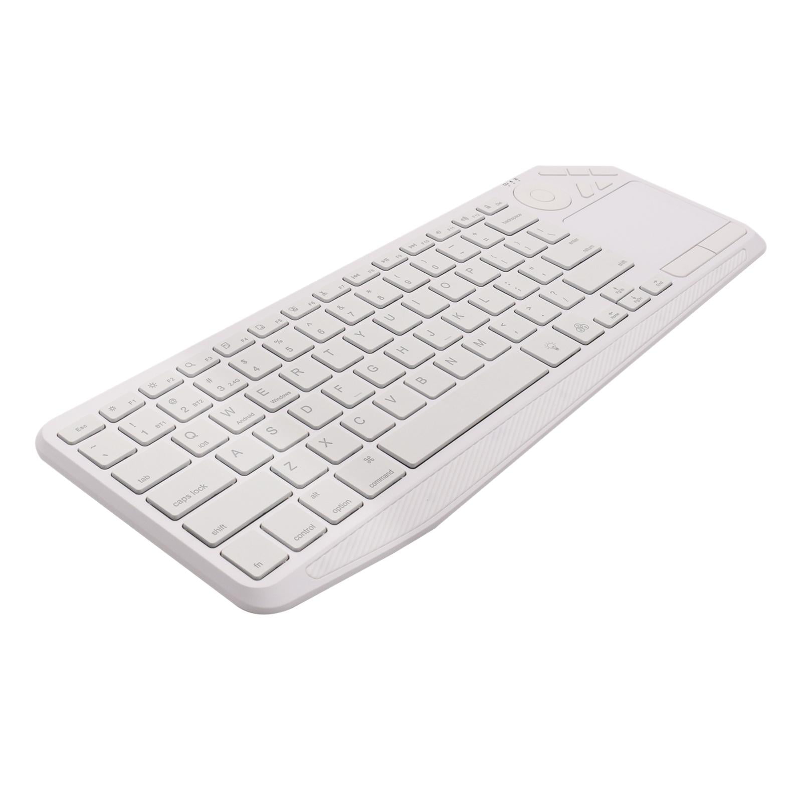 External Touch Control Round Button Portable Wireless Keyboard Wireless Bluetooth Keyboard Rechargeable Wireless Keyboard with a Touchpad White