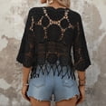 thumbnail image 4 of Women's Plain Fringe Trim Cut out Sheer Cover Up, Boho Scallop Trim 3/4 Sleeve Round Neck Cover up for Vacation, 4 of 5