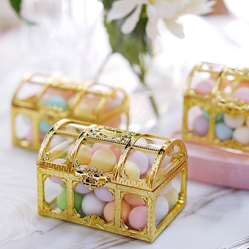 BalsaCircle 12 Gold and Clear 2.5" tall Mini Treasure Chests Favor