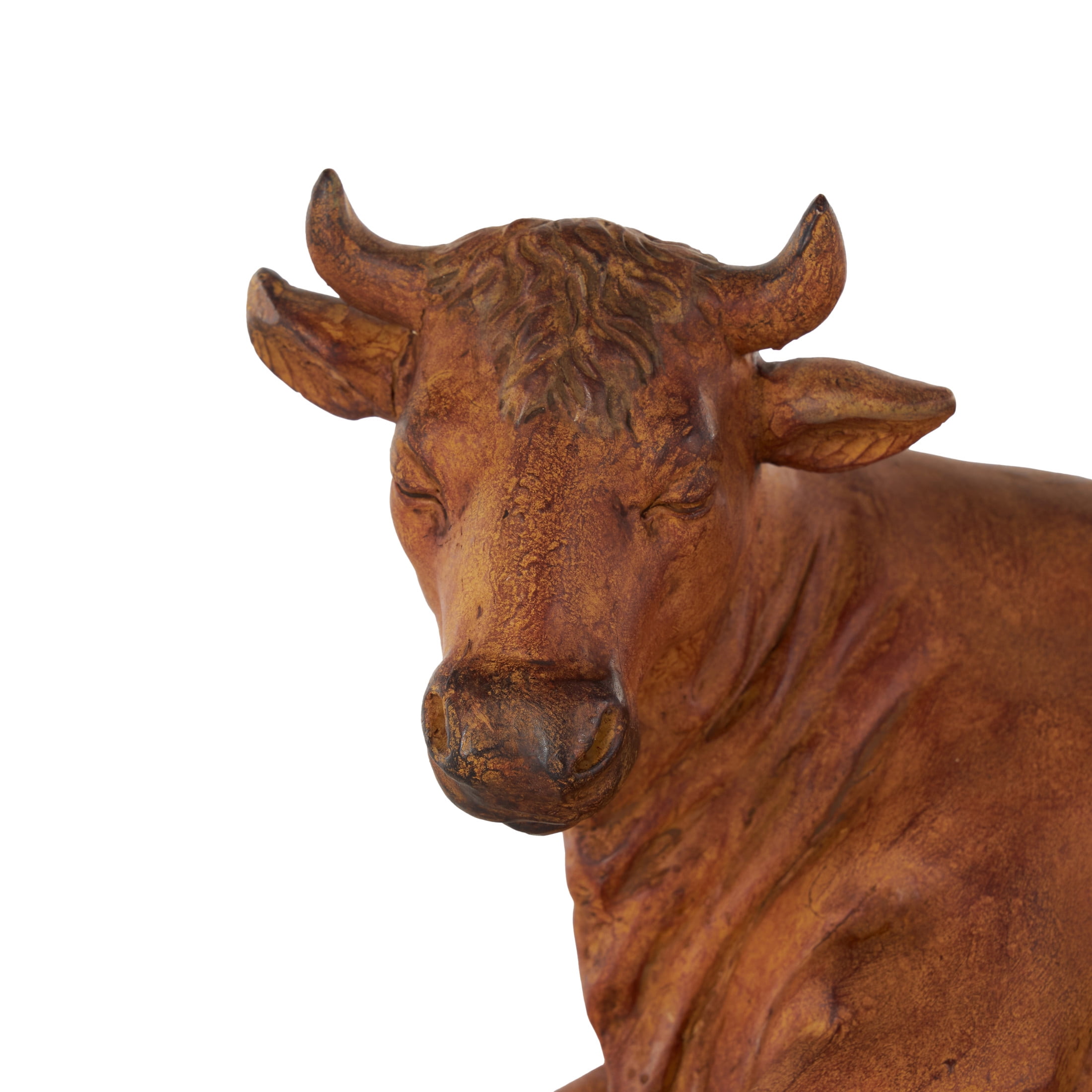 12" x 7" Copper Polystone Cow Sculpture with Sitting Roosters and Chicks, by DecMode
