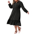 thumbnail image 2 of DARING DIVA Women's Plus Size Ruffle V Neck Long Sleeve Midi Casual Dress 4X Black, 2 of 6