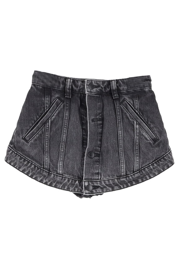 Pre-Owned Alexander Wang Cutaway Washed Mini Skort in Black Cotton Denim