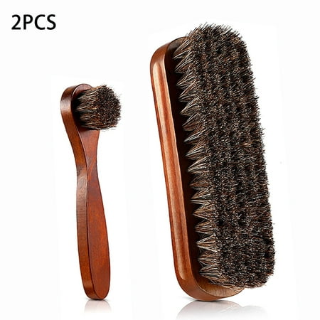 

CNKOO 2 Pieces Horsehair Shoe Shine Brush Set - Natural Shoe Brush Shoe Polish Brush Horsehair Shoe Brush Set Wood Handle Leather Cleaner Daubers Applicators for Leather Care New