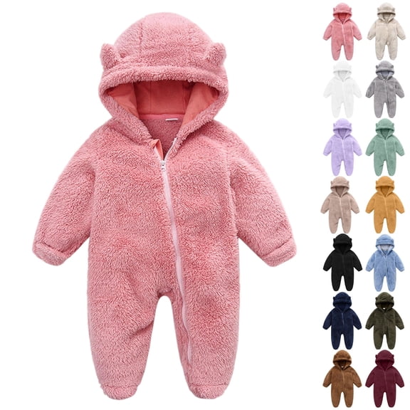 Newborn Baby Girls Boys Cute Bear Fleece Footie Bunting Snowsuit Toddler Infant Hooded Plush Footed Jumpsuit Romper Winter Fall Warm Coat Outfits