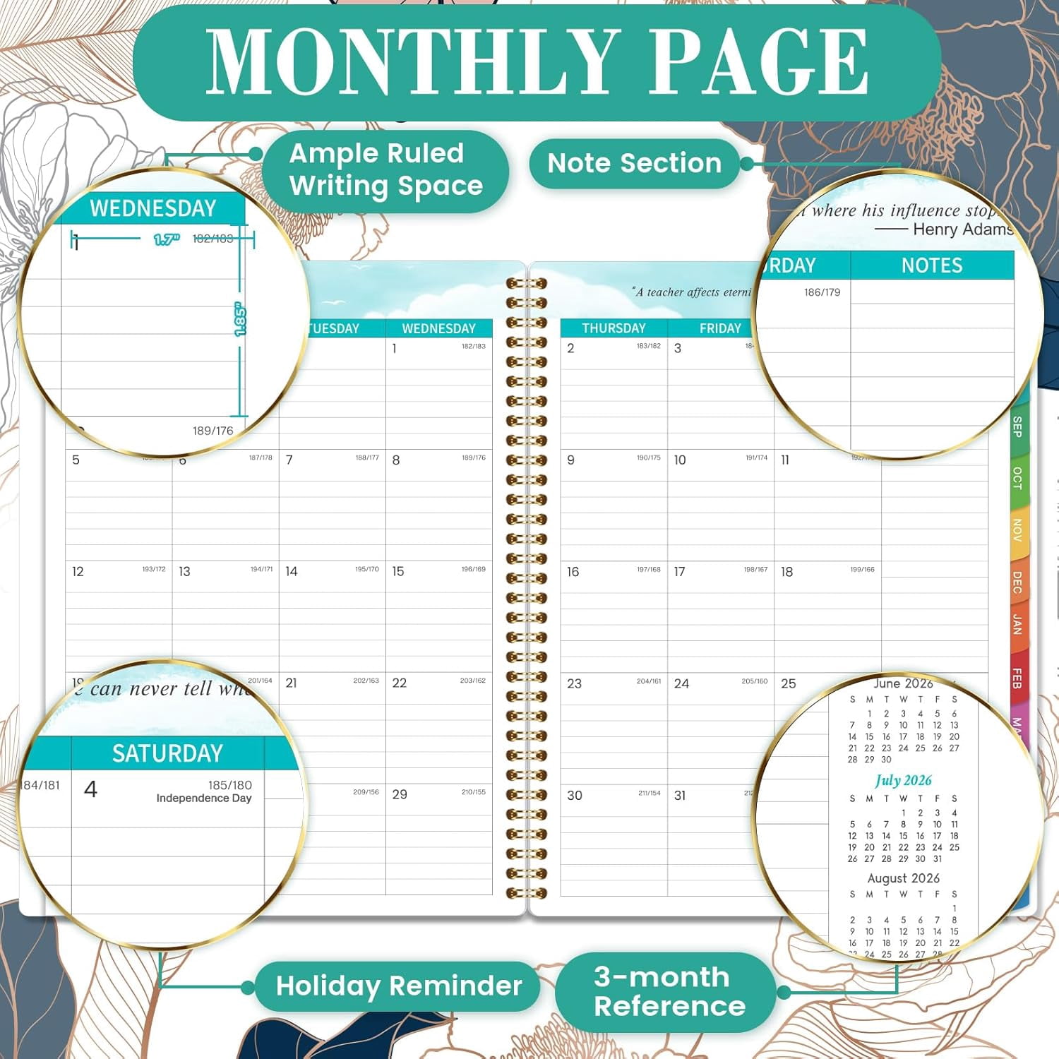 Teacher Lesson Planner July 2026 To June 2027, 11" X 8.3" Weekly And Monthly Planner Book With Floral Design For Classroom Organization