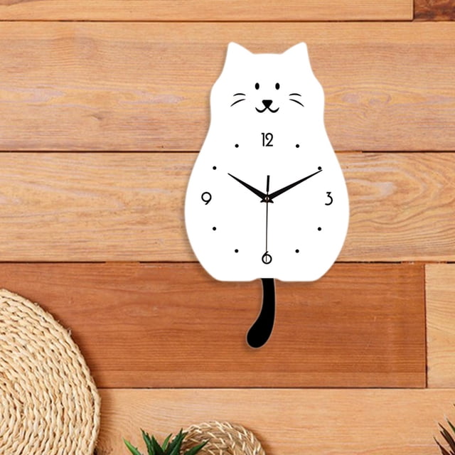 Cat Pendulum Reloj de pared reloj decorativo silencioso, acrílico, lindo adorno de pared para comedor de cocina sala de niños dormitorios para niños