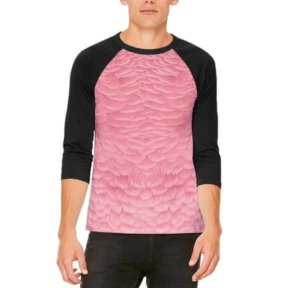 Halloween Pink Flamingo Costume Mens Raglan T Shirt White-Black LG