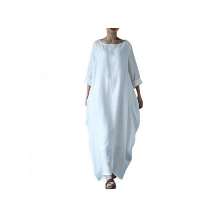 Lavaport Plus Size Women Causal Soild Kaftan Maxi Dress Long Shirt Dress