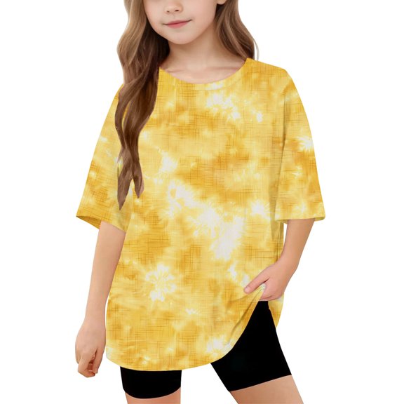 Piuwrlz 10 Girls Shirts Tops Girl Short T Shirts Sleeve Loose Tie Dyeing Teen Graphic T-Shirts Yellow Size 10 Years